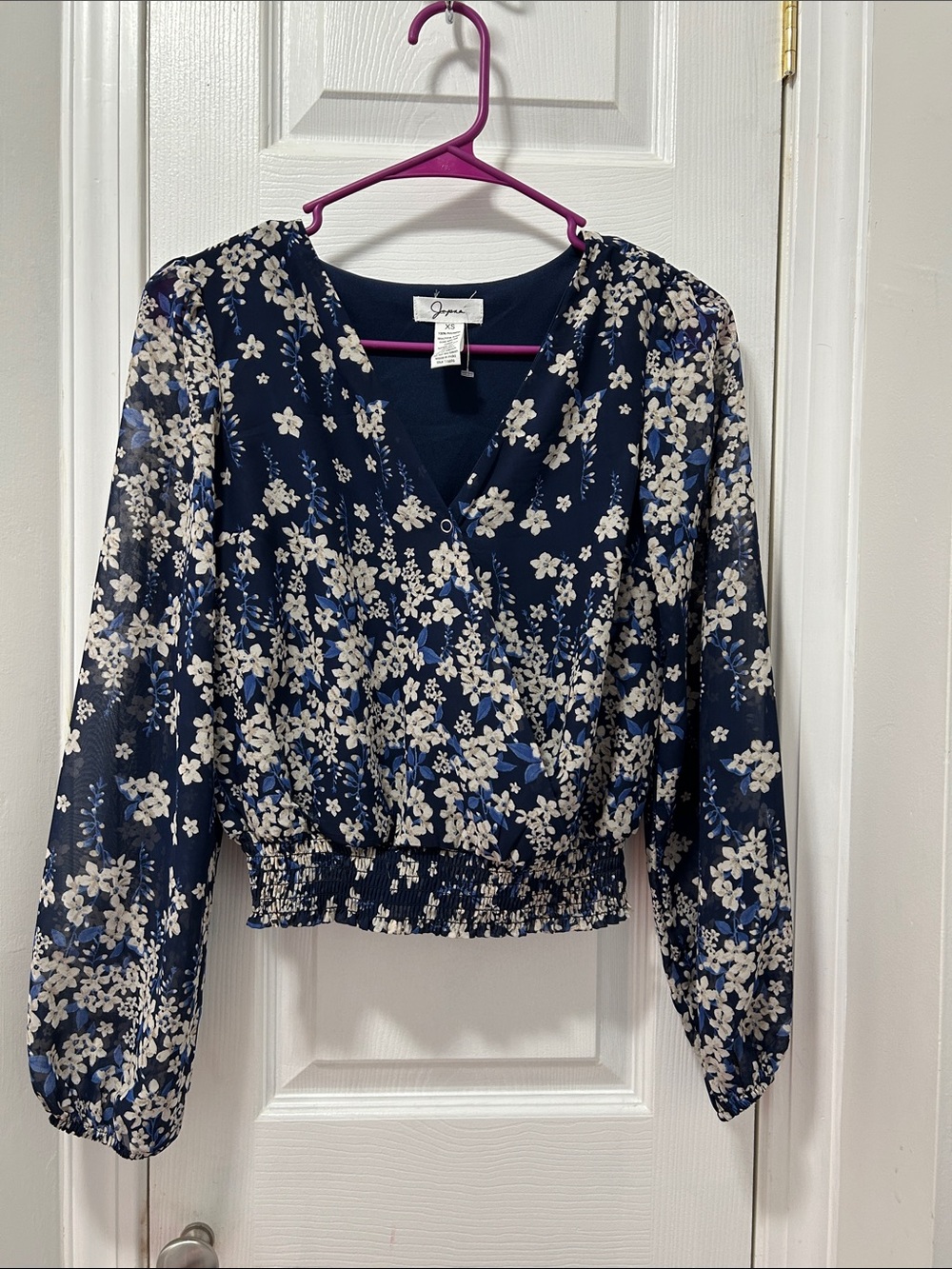 Japna Navy and Cream Floral Wrap Blouse